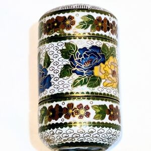Vintage Cloisonne Stackable 3-Tiered Trinket/Jewelry Box